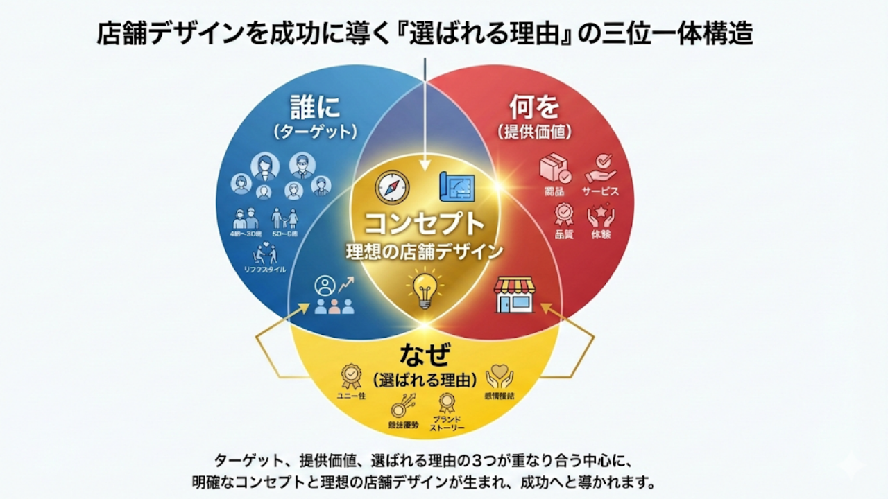 店舗デザインを成功に導く「選ばれる理由」の三位一体構造