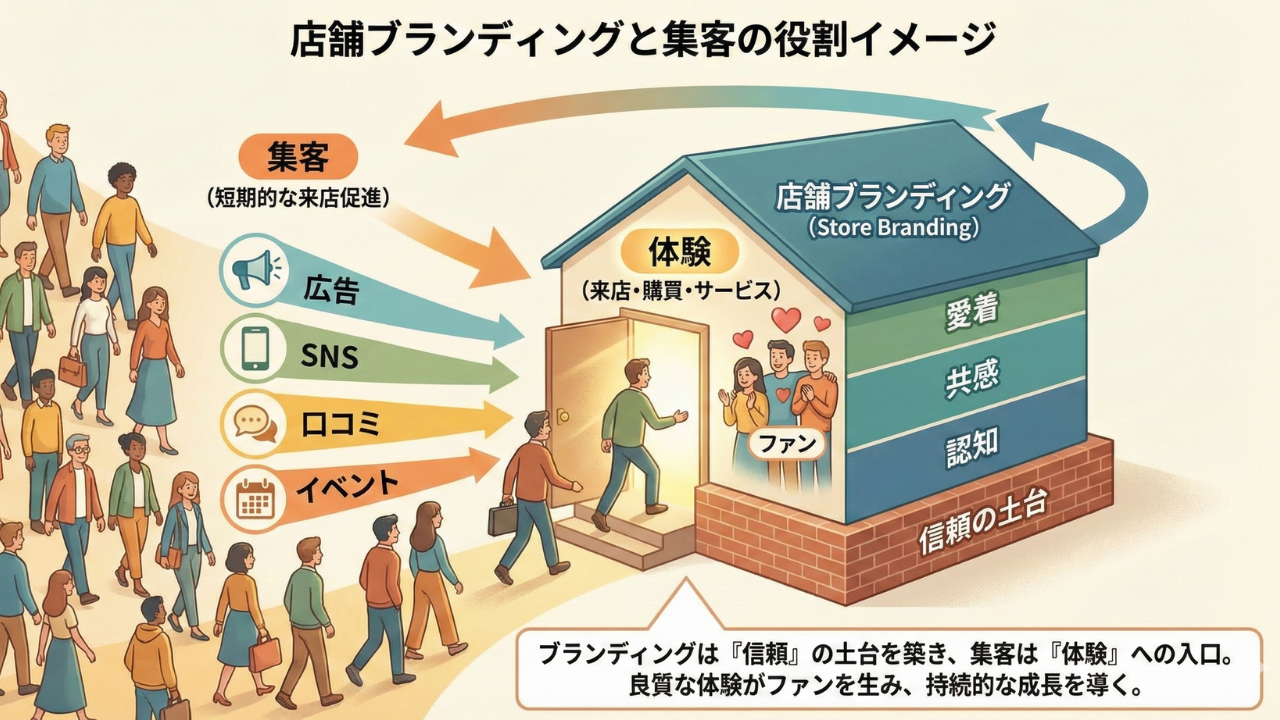 【店舗ブランディングと集客の役割イメージ】